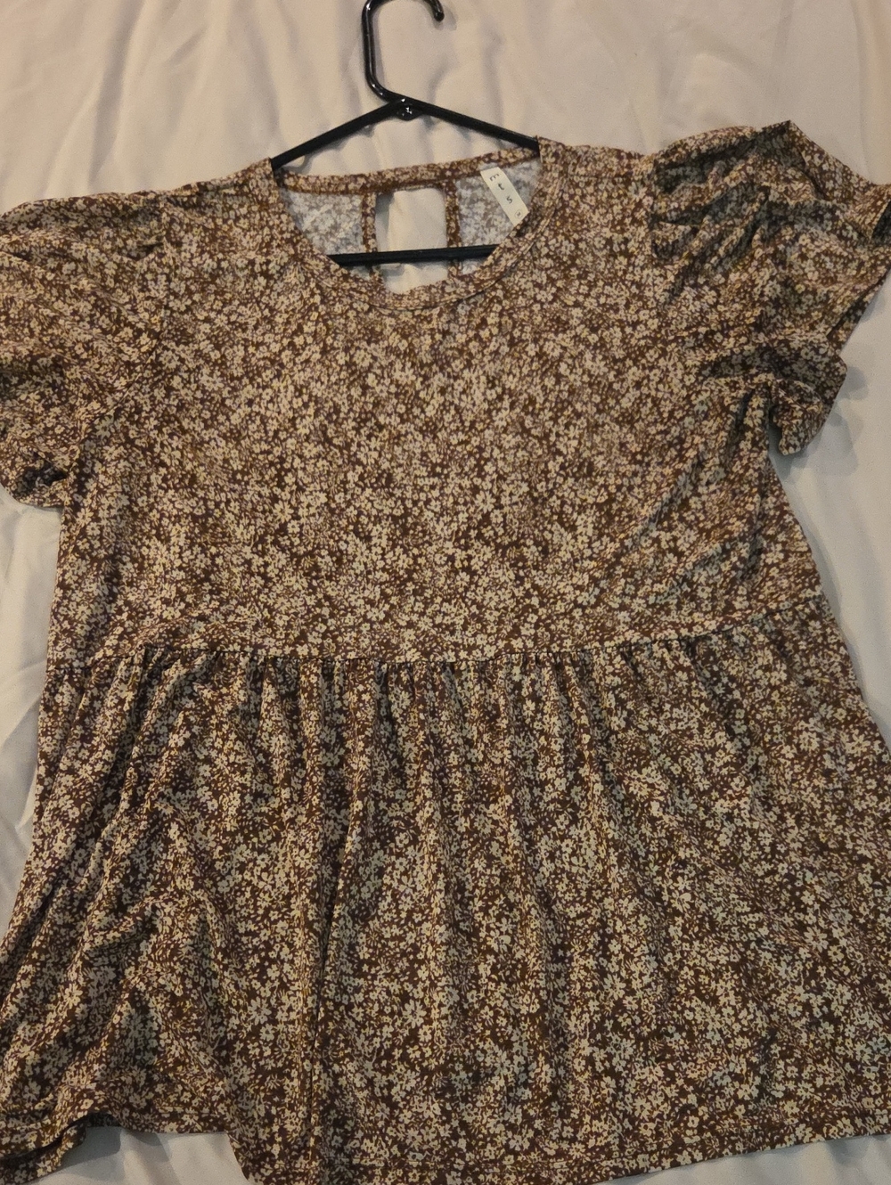 mts Brown and Cream Floral Crewneck Top